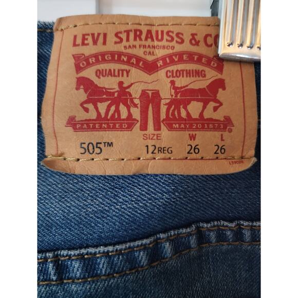 Levi's 505 Dark Wash Youth Denim Jean Pants Size Regular 12 26X26 - Picture 5 of 6